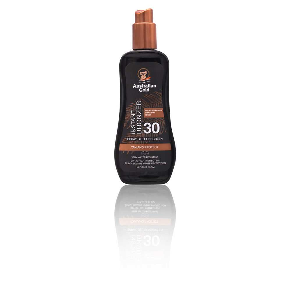 Australian Gold SPF30 Instant Bronzer Spray Gel Sunscreen 237ml - spray protezione solare con autoabbronzante