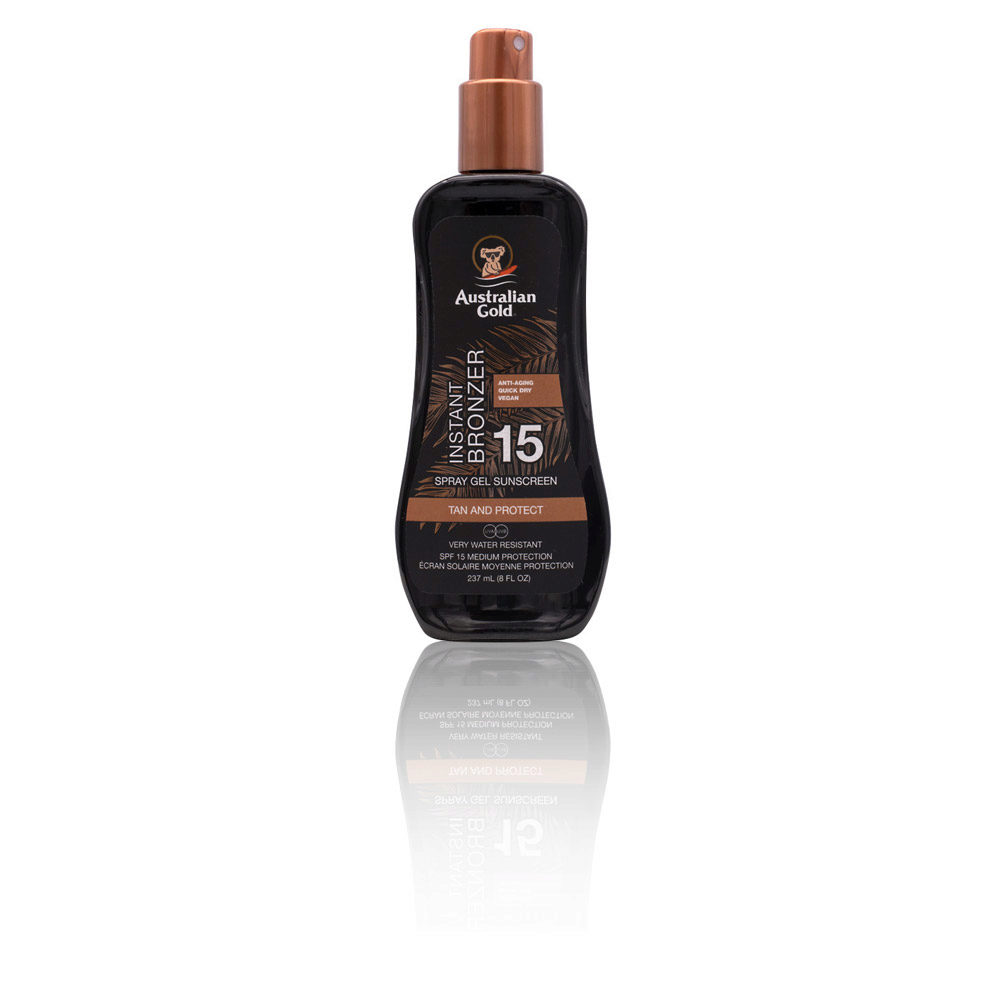 Australian Gold SPF15 Instant Bronzer Spray Gel Sunscreen 237ml - spray protezione solare con autoabbronzante