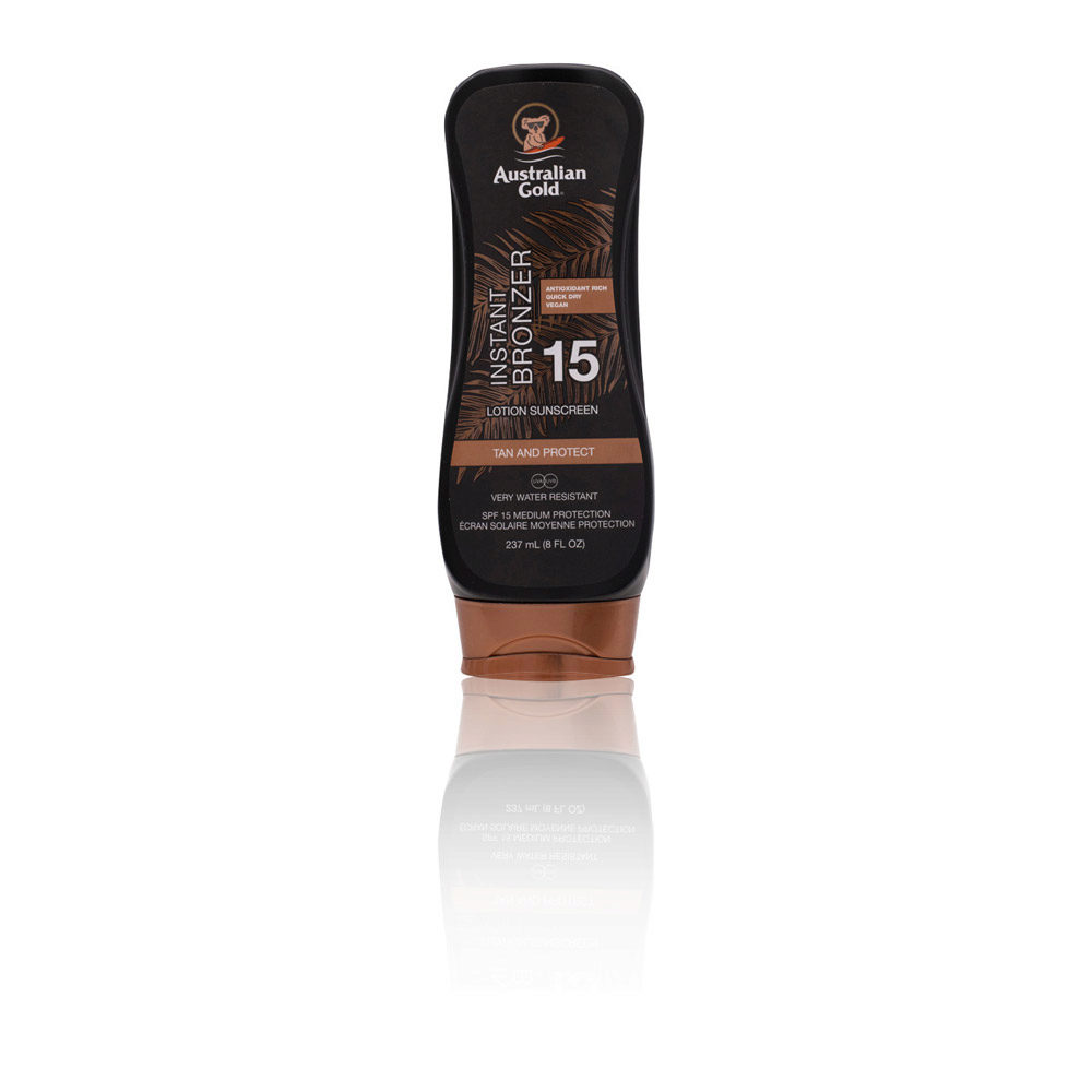 Australian Gold SPF15 Instant Bronzer Lotion Sunscreen 237ml - protezione solare con autoabbronzante