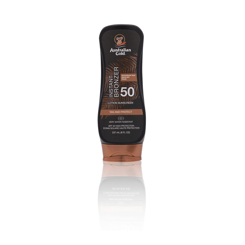 Australian Gold SPF50 Instant Bronzer Lotion Sunscreen 237ml - protezione solare con autoabbronzante