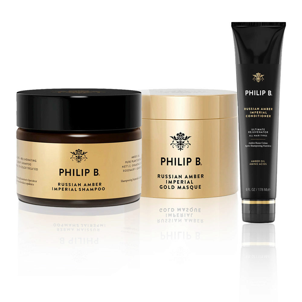 Philip B Russian Amber Imperial Shampoo 355ml Conditioner 178ml Gold Masque 236ml